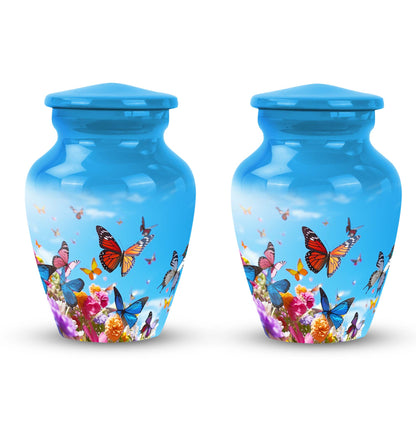 Colorful Butterfly-designed Custom Urn, 3 Inch Classic Memorial Urn made of Aluminium