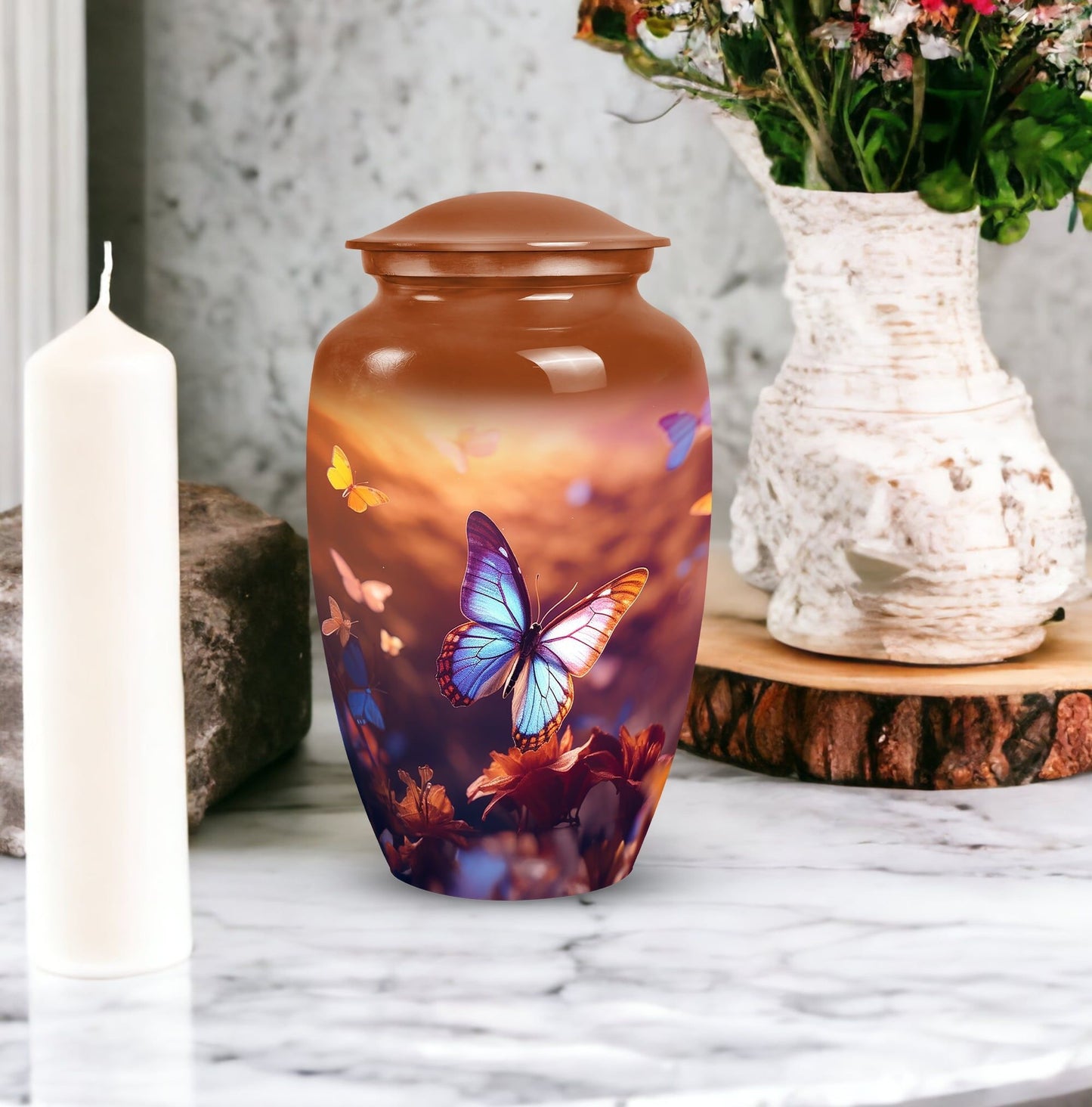 Blue Butterflies Cremation Urn for Cremated Human ashes