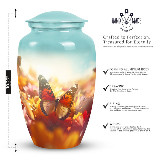Colorful Butterflies Memorial Urn, large aluminum.