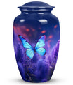 Classic purple butterflies urn for ashes.