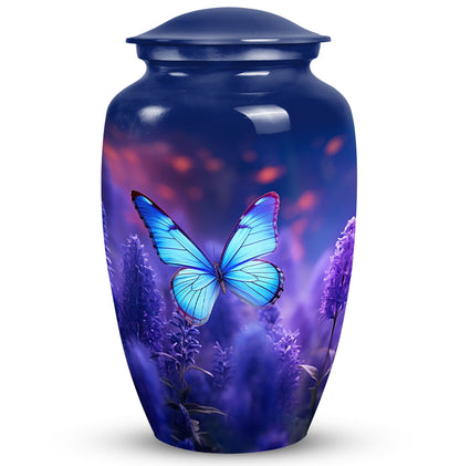 Classic purple butterflies urn for ashes.