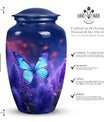 Classic purple butterflies urn for ashes.