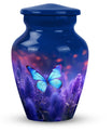 Classic purple butterflies urn for ashes.