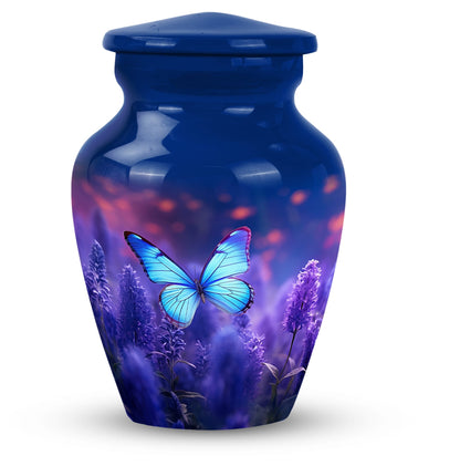 Classic purple butterflies urn for ashes.