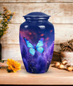 Classic purple butterflies urn for ashes.