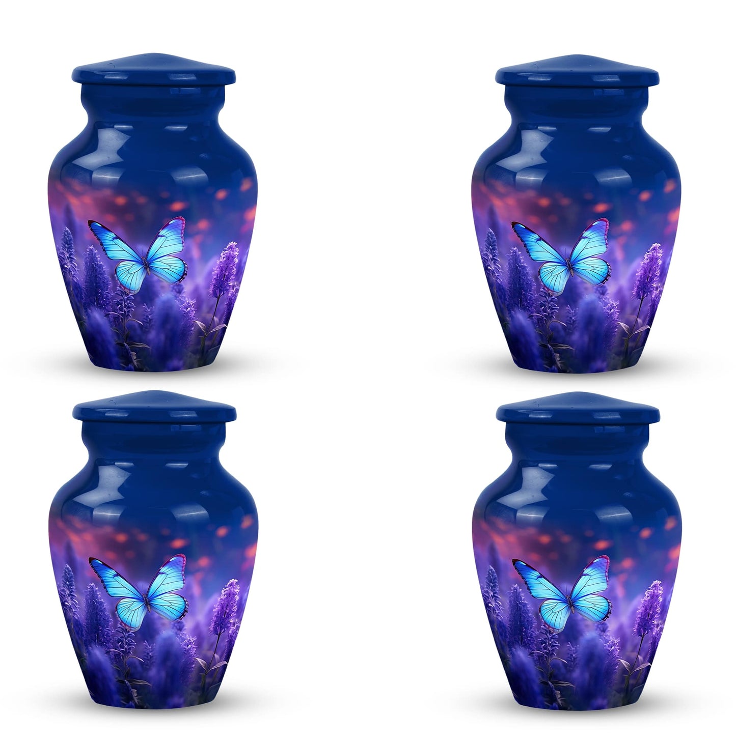 Classic purple butterflies urn for ashes.