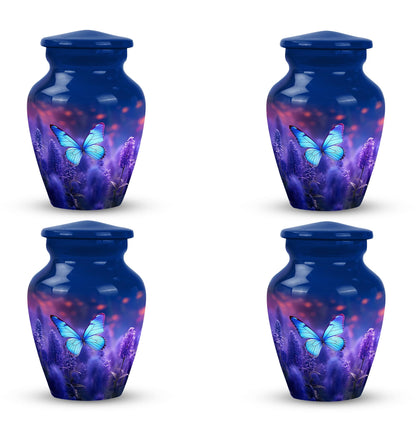 Classic purple butterflies urn for ashes.