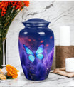 Classic purple butterflies urn for ashes.