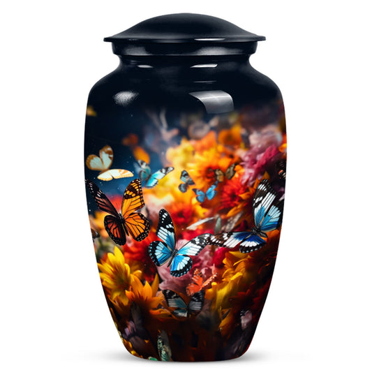 colorful butterflies cremation urn for human ashes.