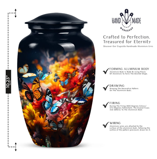 colorful butterflies cremation urn for human ashes.