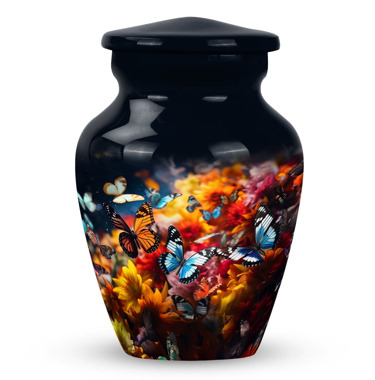 colorful butterflies cremation urn for human ashes.
