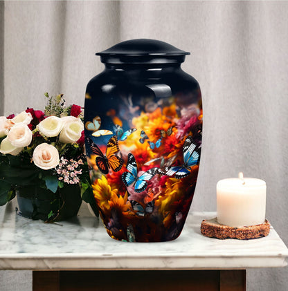 colorful butterflies cremation urn for human ashes.