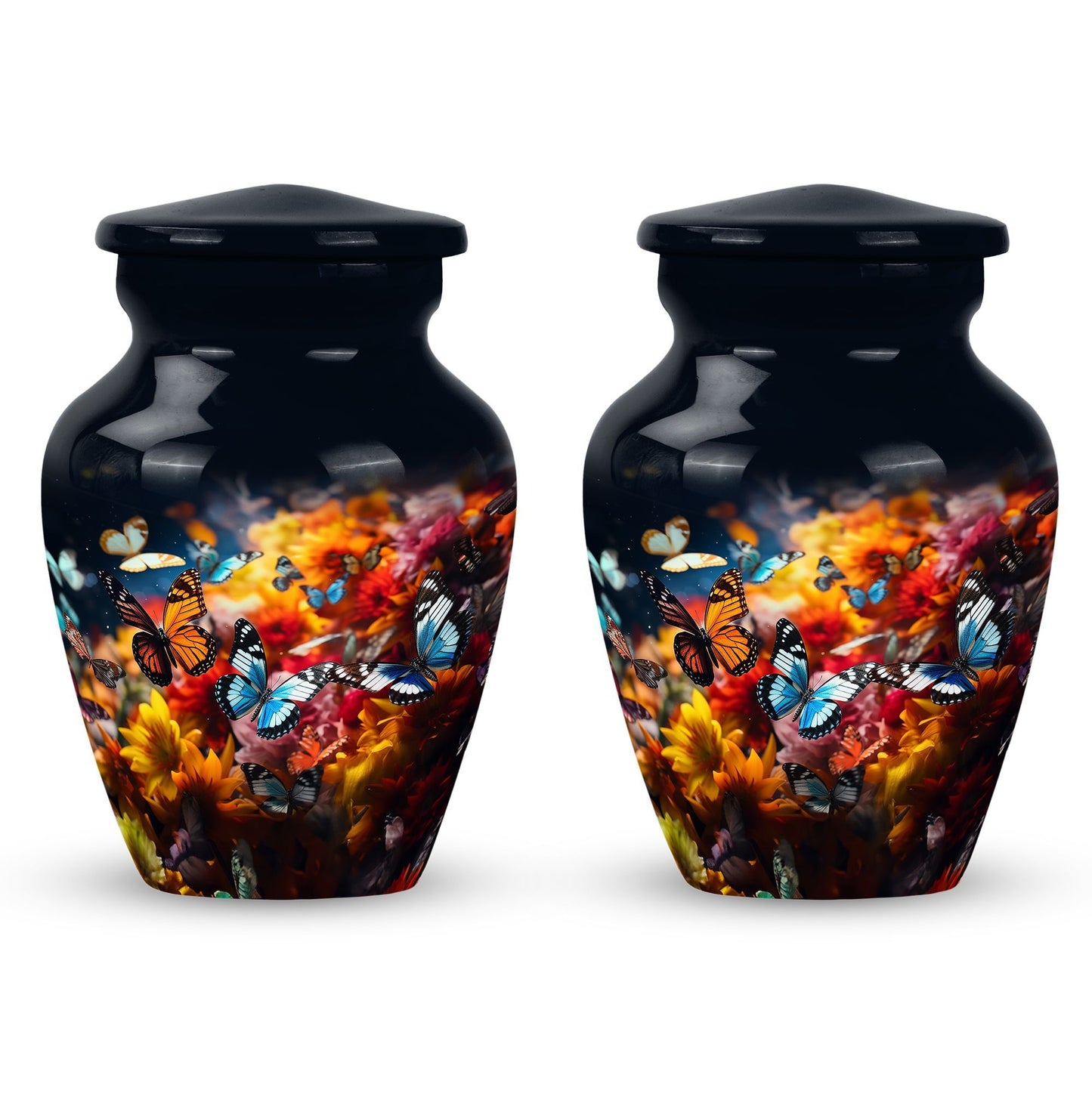 colorful butterflies cremation urn for human ashes.