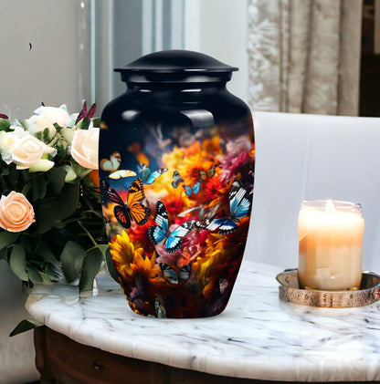 colorful butterflies cremation urn for human ashes.