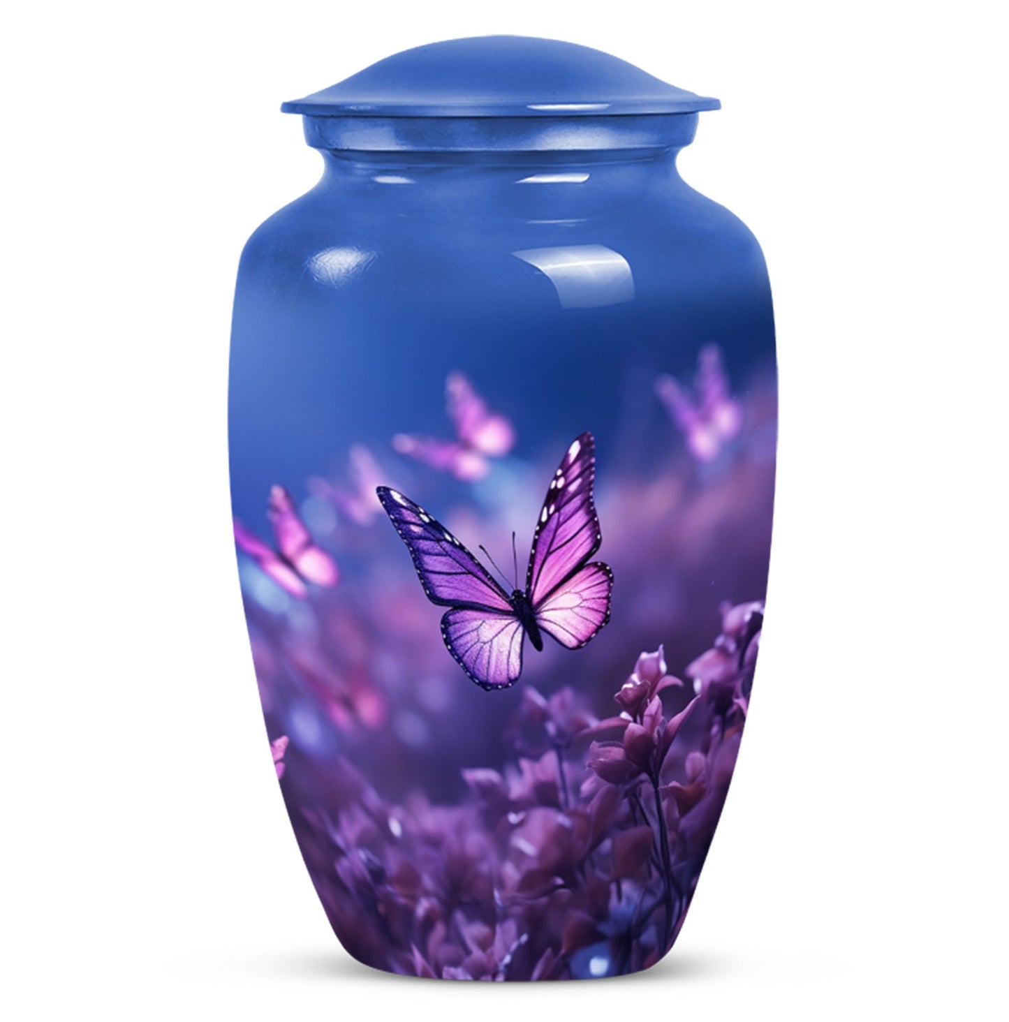 purple butterflies aluminum urn for human ashes