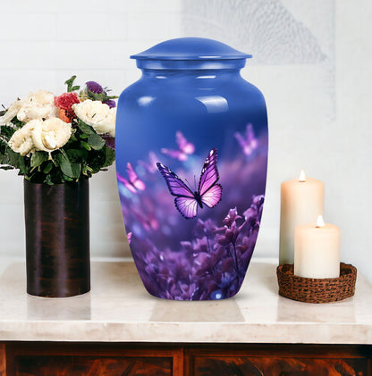 purple butterflies aluminum urn for human ashes