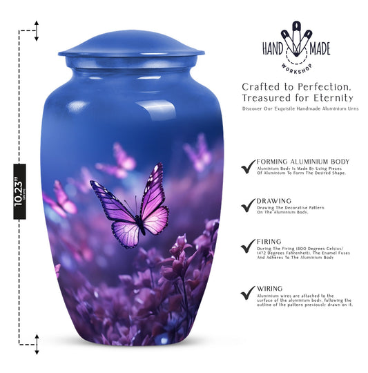 purple butterflies aluminum urn for human ashes