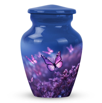 purple butterflies aluminum urn for human ashes