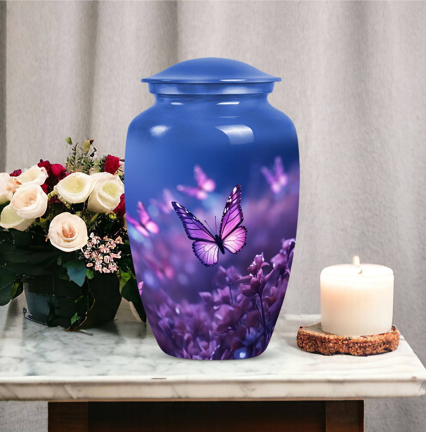 purple butterflies aluminum urn for human ashes