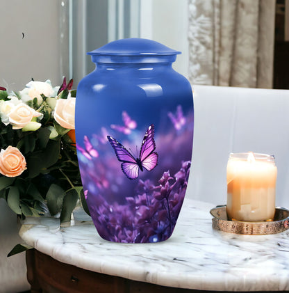 purple butterflies aluminum urn for human ashes