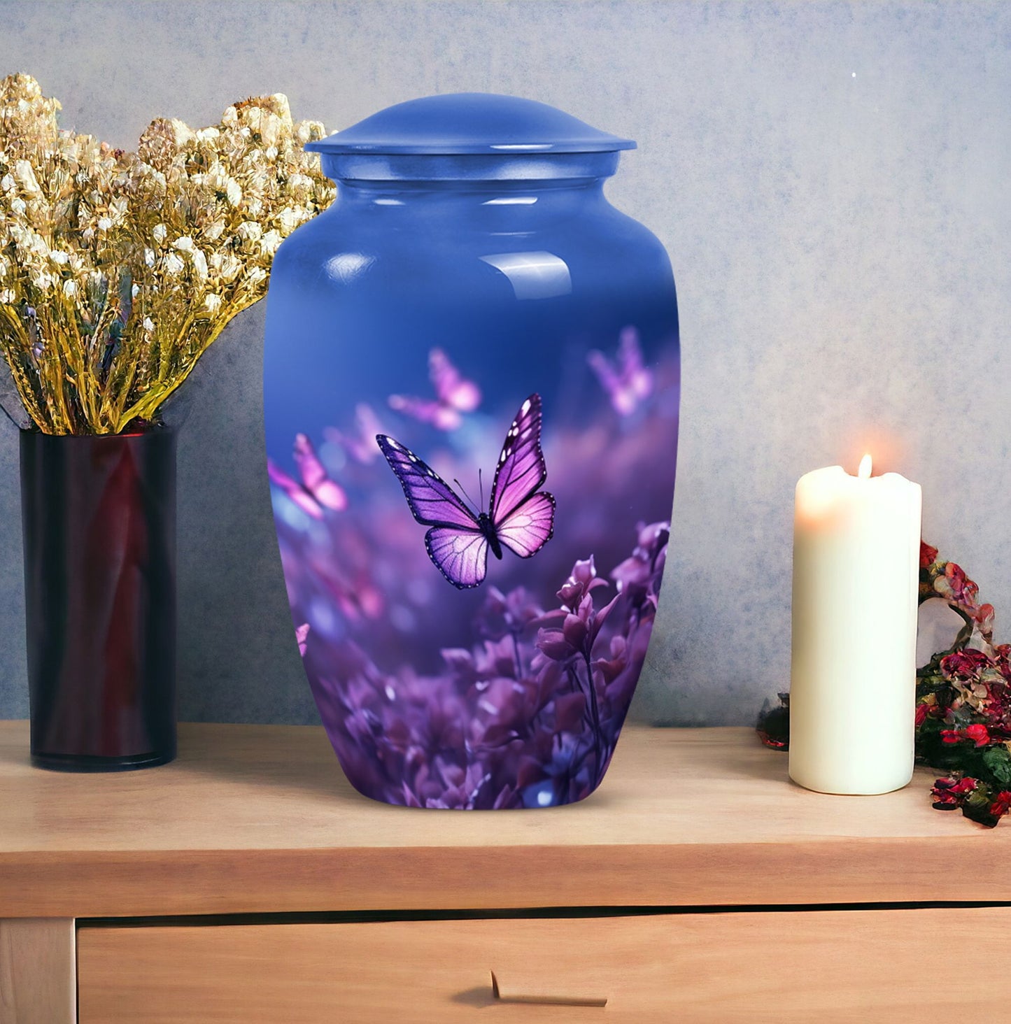 purple butterflies aluminum urn for human ashes
