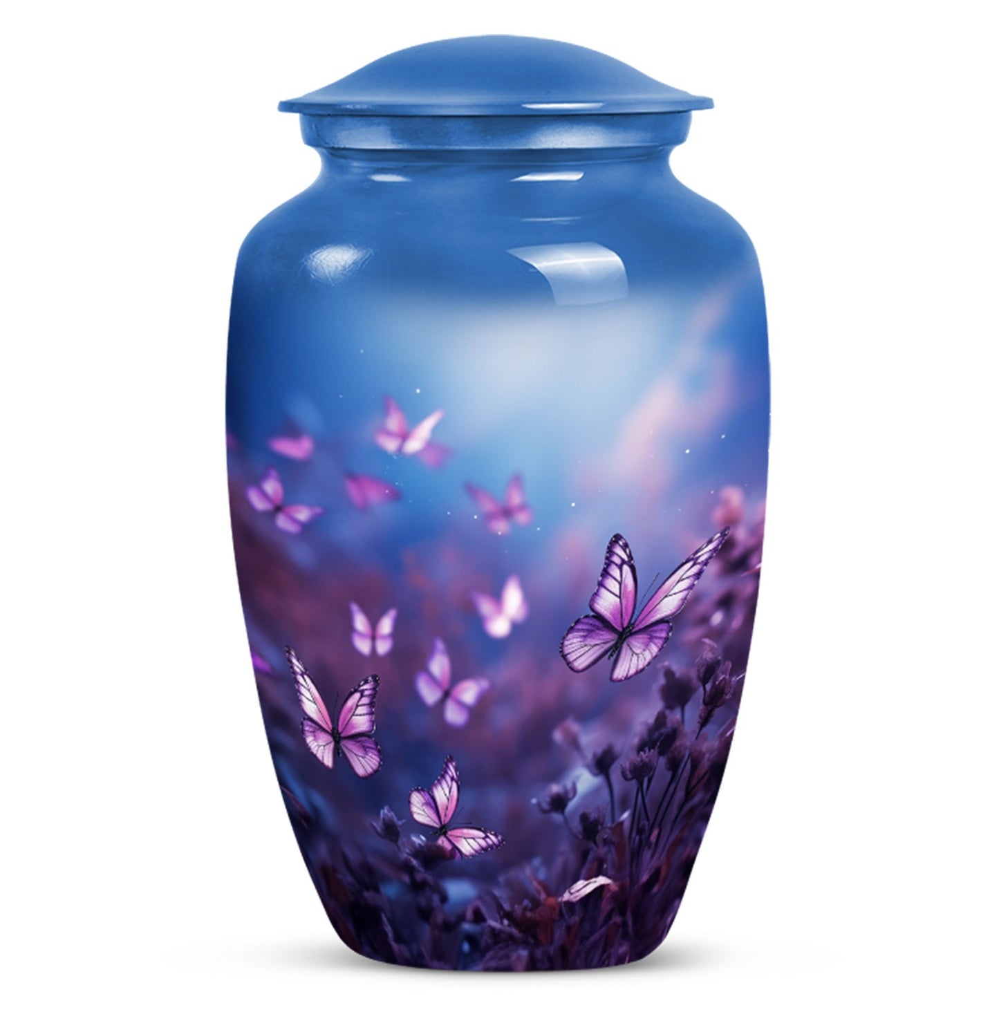 Classic Urn, Personalized Purple Butterflies Cremation Urn.