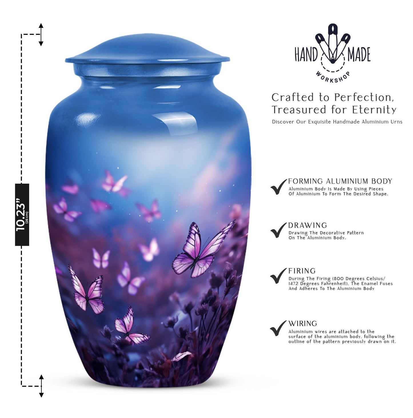 Classic Urn, Personalized Purple Butterflies Cremation Urn.