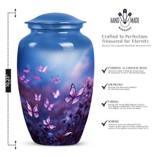 Classic Urn, Personalized Purple Butterflies Cremation Urn.