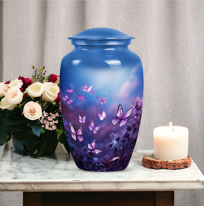 Classic Urn, Personalized Purple Butterflies Cremation Urn.