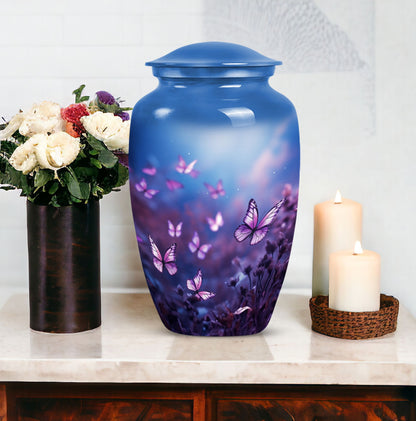Classic Urn, Personalized Purple Butterflies Cremation Urn.