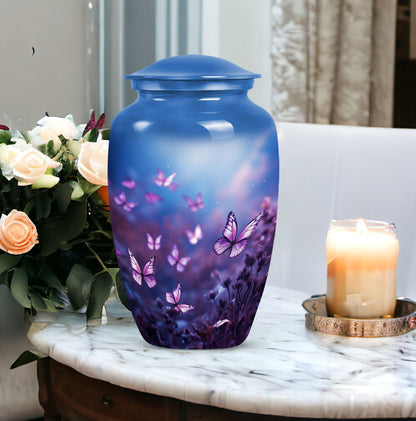 Classic Urn, Personalized Purple Butterflies Cremation Urn.