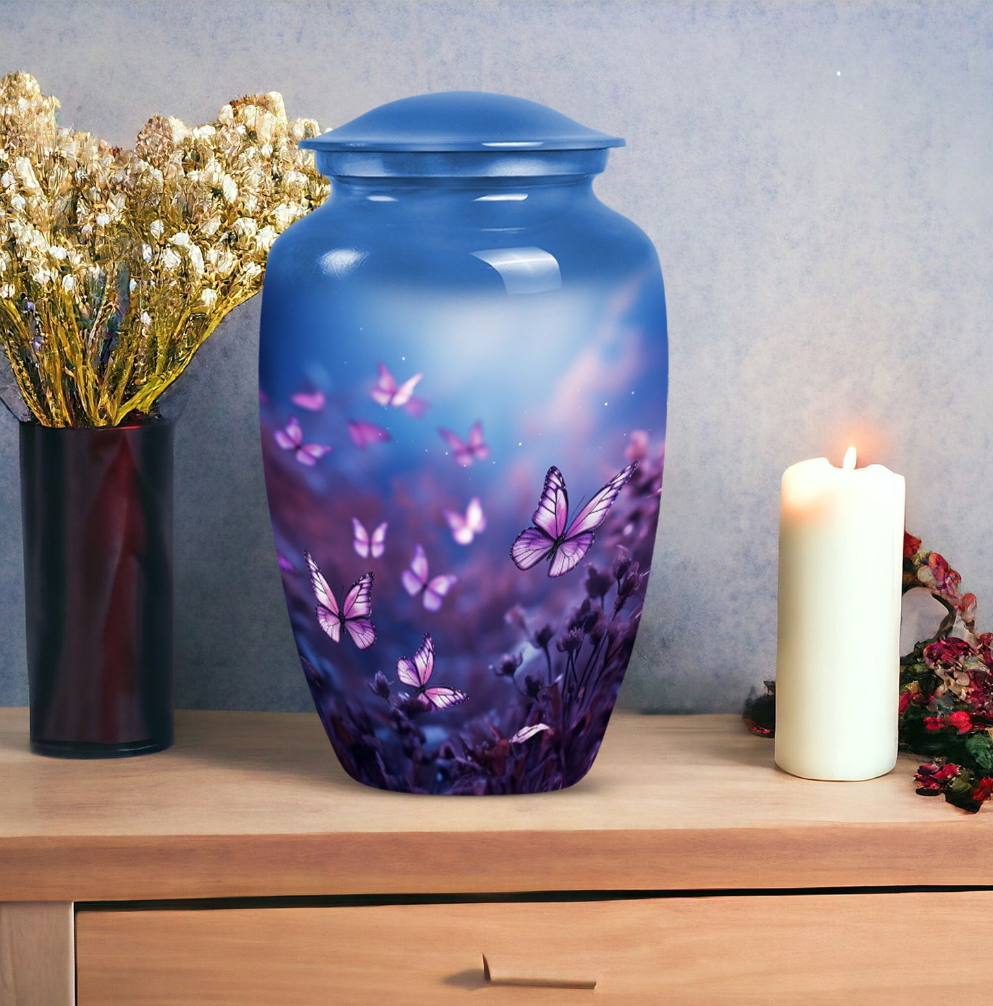 Classic Urn, Personalized Purple Butterflies Cremation Urn.
