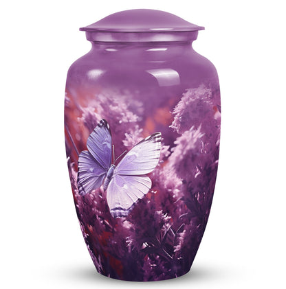 purple butterflies urn, large aluminium urn for ashes