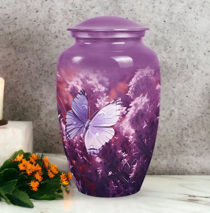 purple butterflies urn, large aluminium urn for ashes