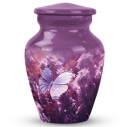 purple butterflies urn, large aluminium urn for ashes