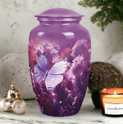 purple butterflies urn, large aluminium urn for ashes