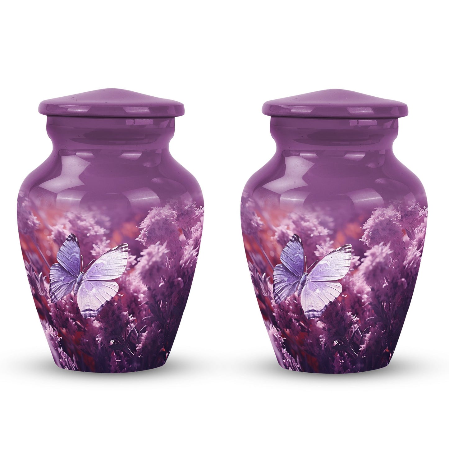 purple butterflies urn, large aluminium urn for ashes