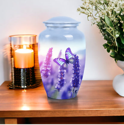Large Purple Butterfly Urn for Ashes with Personalised.