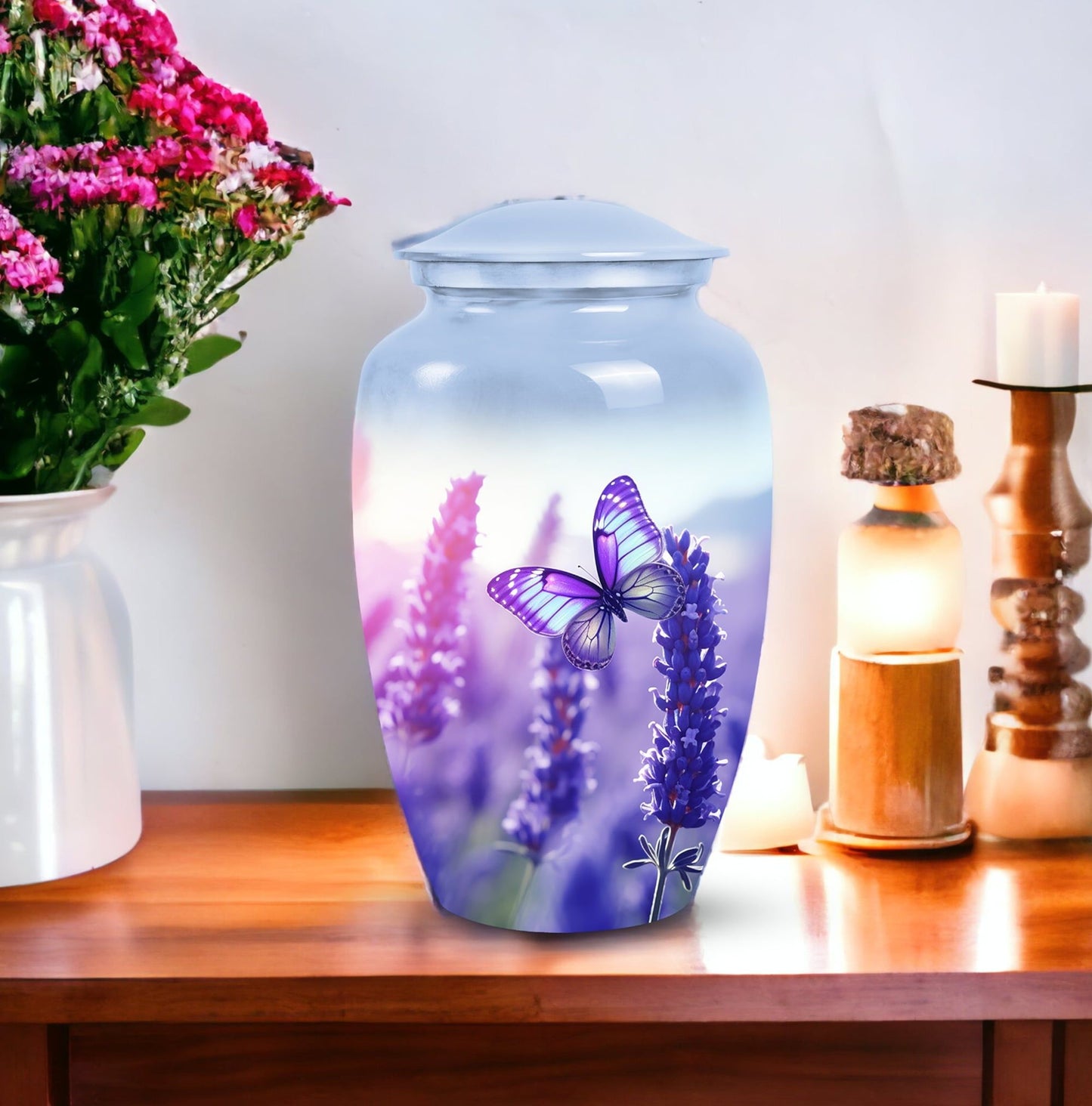 Large Purple Butterfly Urn for Ashes with Personalised.