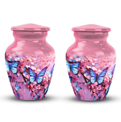 Blue Butterfly Urn made of Aluminium for ash containment.