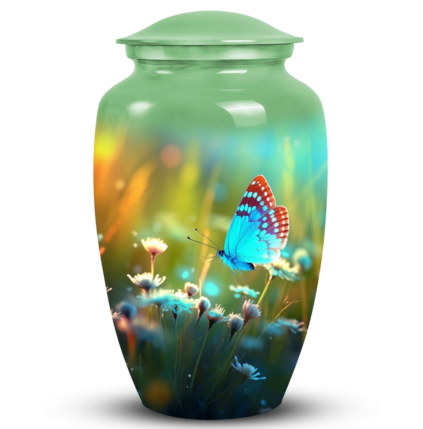 Customizable Butterfly in Meadow Urn for Human Ashes