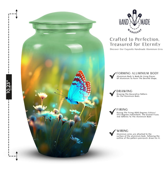 Customizable Butterfly in Meadow Urn for Human Ashes