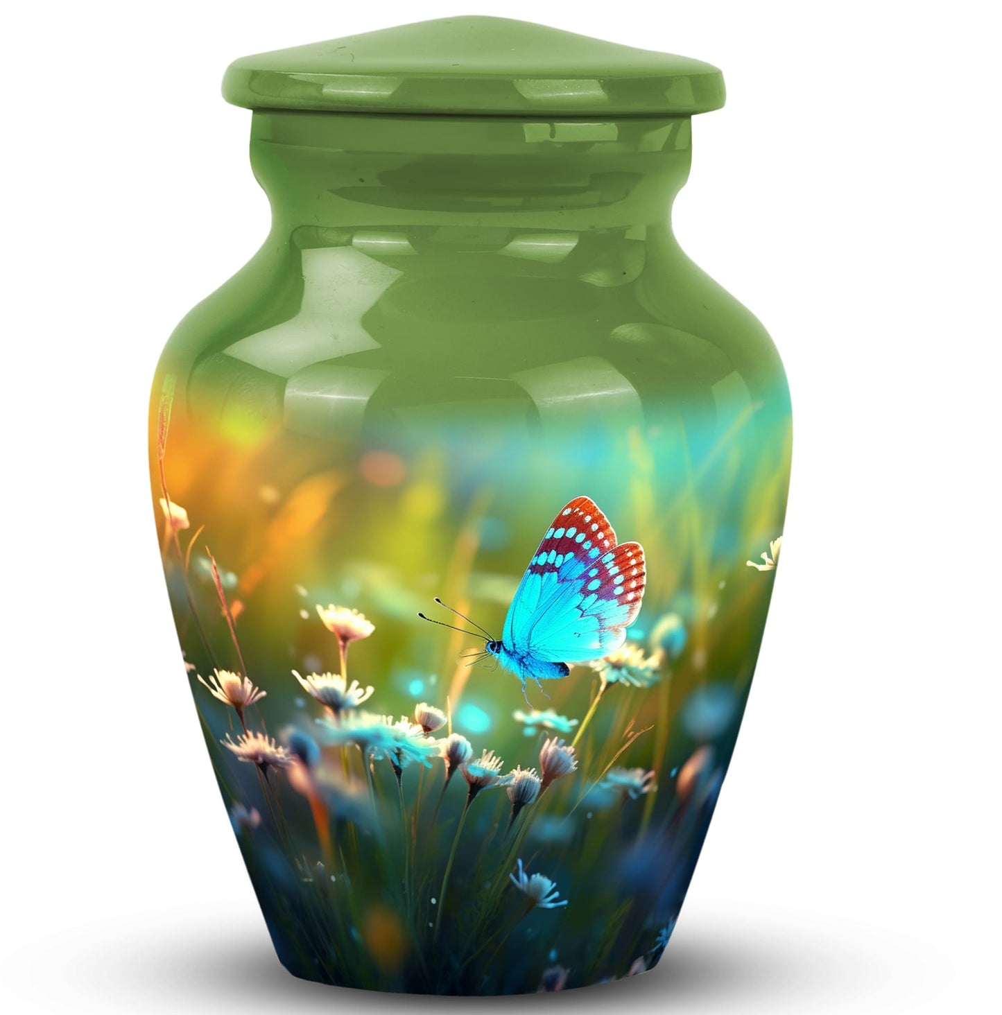 Customizable Butterfly in Meadow Urn for Human Ashes