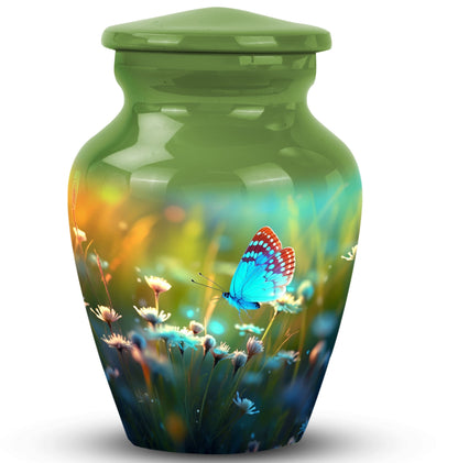 Customizable Butterfly in Meadow Urn for Human Ashes
