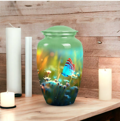 Customizable Butterfly in Meadow Urn for Human Ashes