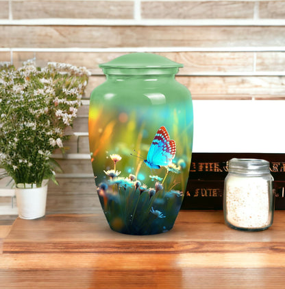 Customizable Butterfly in Meadow Urn for Human Ashes