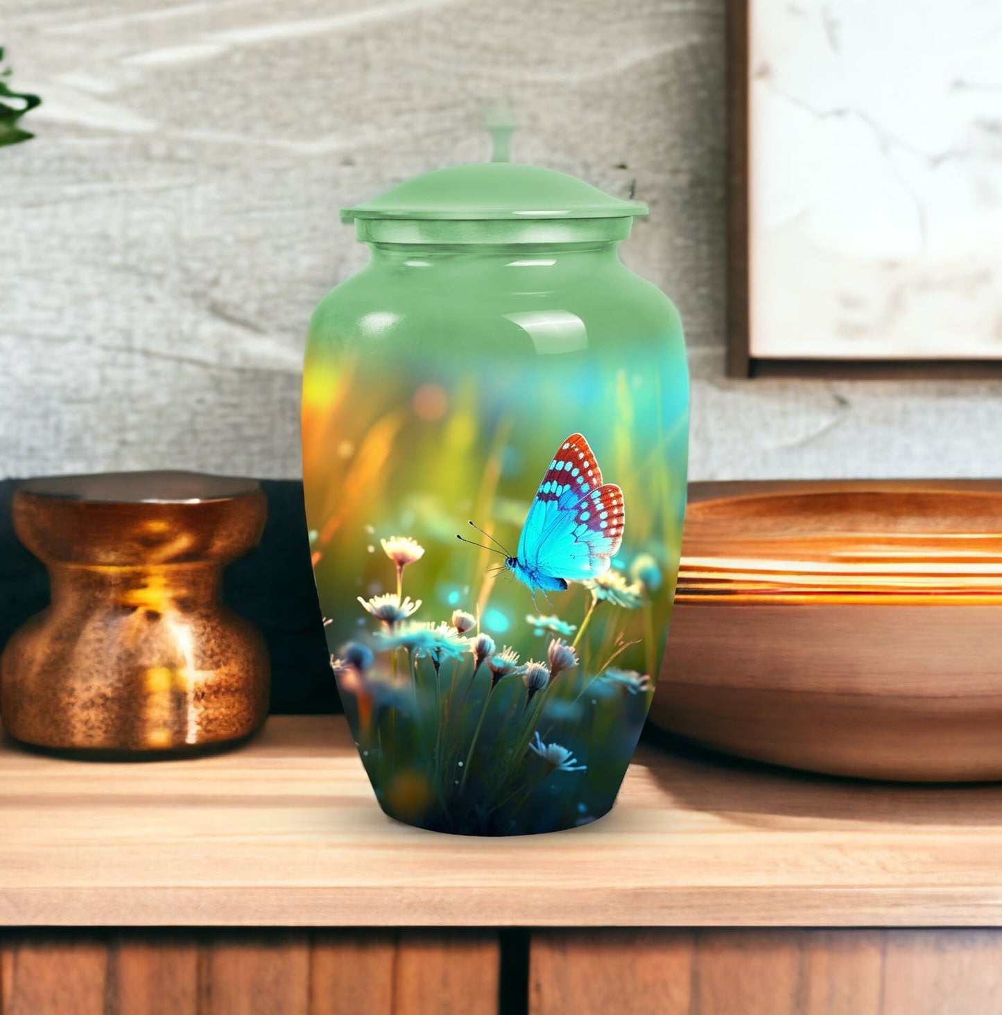 Customizable Butterfly in Meadow Urn for Human Ashes