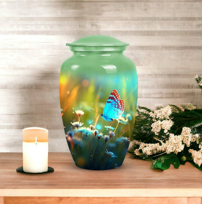 Customizable Butterfly in Meadow Urn for Human Ashes