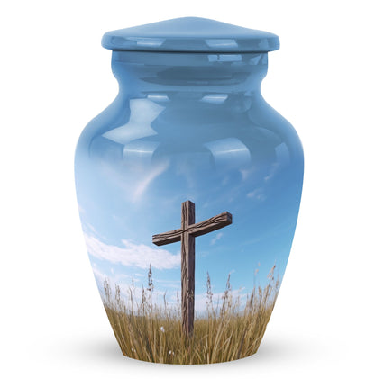 3 Inch Large Christ Urn in blue sky design