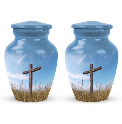 3 Inch Large Christ Urn in blue sky design
